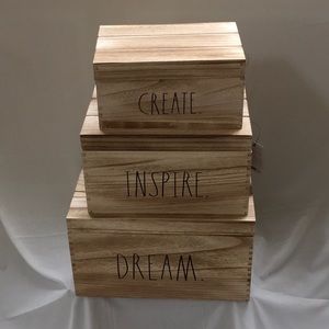 Rae Dunn DREAM INSPIRE CREATE wooden boxes
